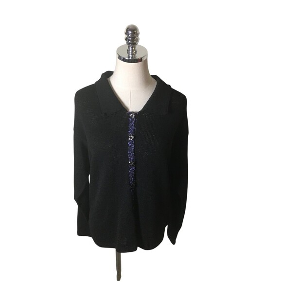 Ani Barrie Sweater Women's Size Small Black Cardigan Button Up - Picture 1 of 6